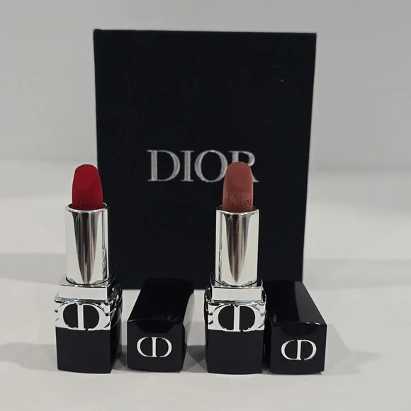 ✅ DIOR Mini Rouge Dior Lipstick Set in Dior Case: #999 & #100 Velvet Lipsticks⭐ - Picture 10 of 10